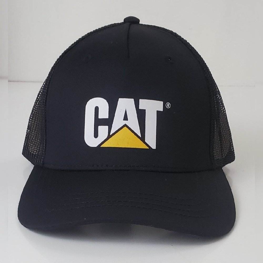 CATERPILLAR TRUCKER TWILL MESH CAP MEN'S ADJUSTABLE ONESIZE CAT LOGO BLACK